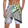 Summer Board Shorts Men Eighties Memphis Pattern Surfing 80s Retro Designs Design Beach Shorts Casual Breathable Swim Trunks